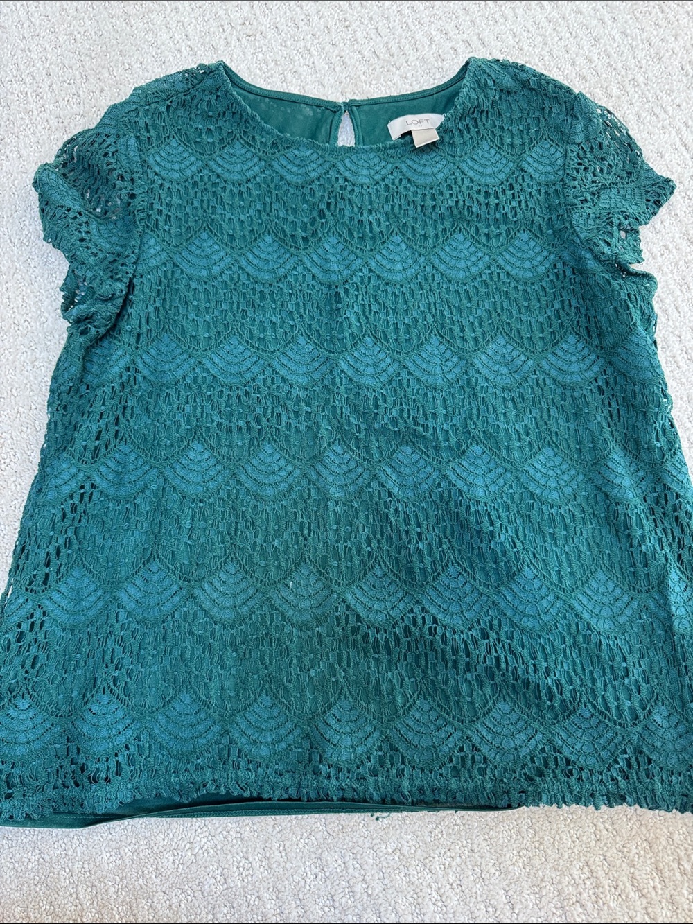 LOFT Teal Crochet Lace Cap Sleeve Blouse